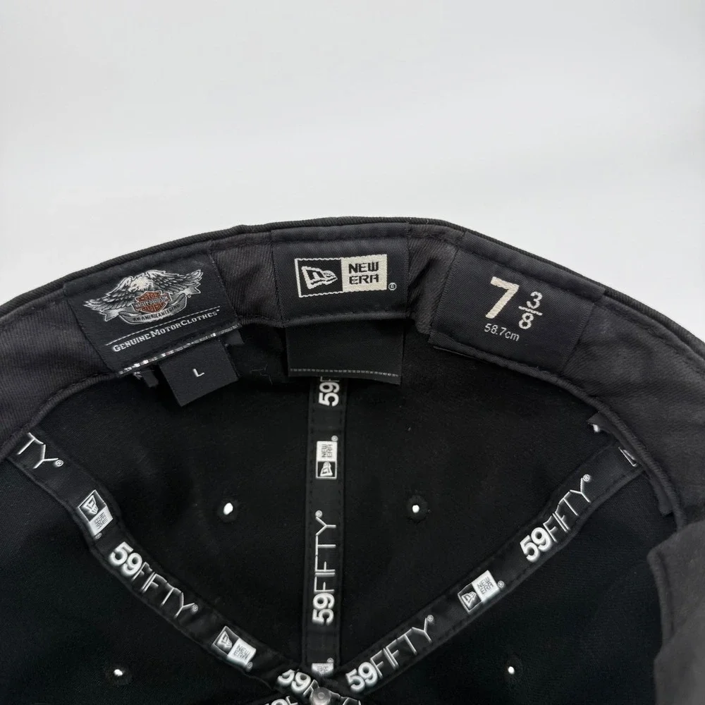 Harley-Davidson New Era 59FIFTY Fitted Hat Black Orange Size 7 3/8 Biker Cap